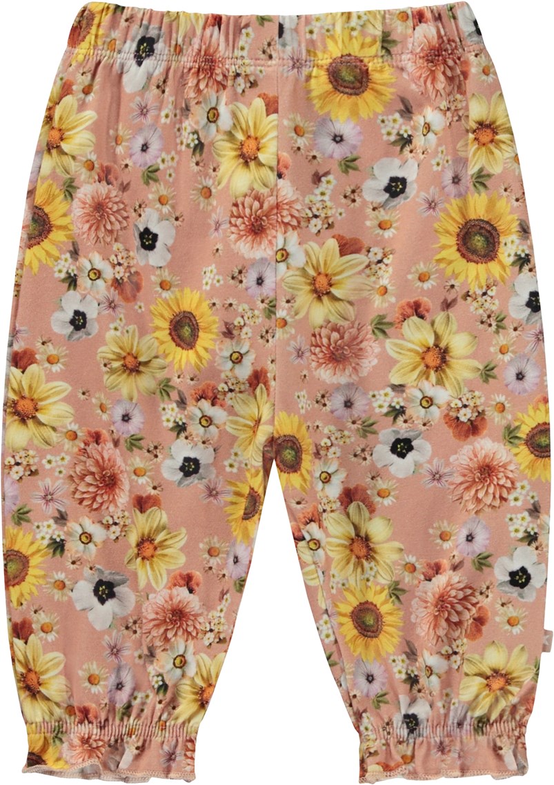 Selena - Mini Floral - Pink baby trousers in floral print 