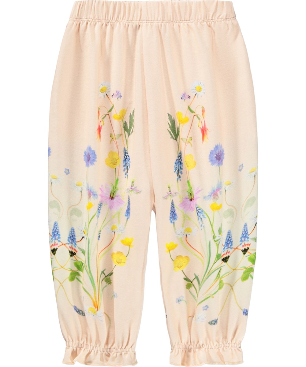 Selena - Weeds - Pink trousers for the little ones made of organic cotton with a floral print 