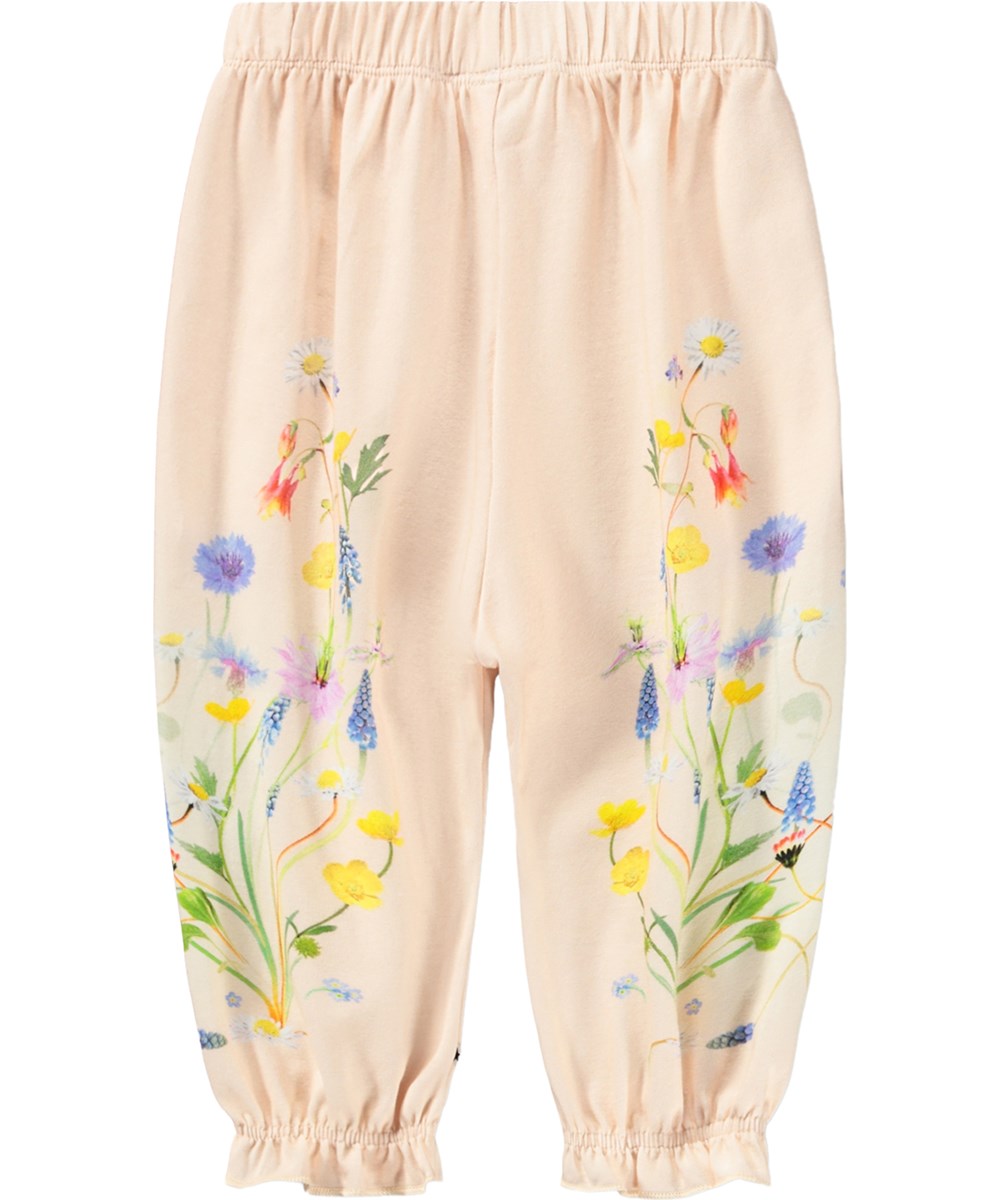 Selena - Weeds - Pink trousers for the little ones made of organic cotton with a floral print 