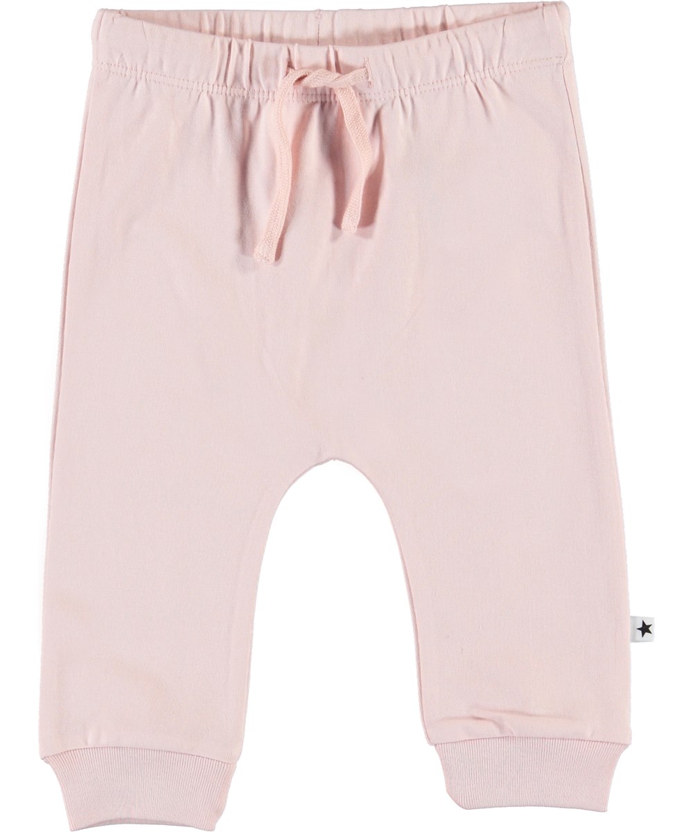 Sille - Powder - Pink baby trousers with ties 