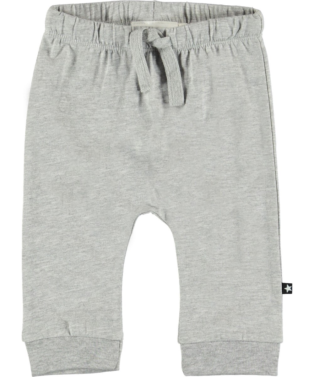 Sille - Light Grey Melange - Grey baby trousers.