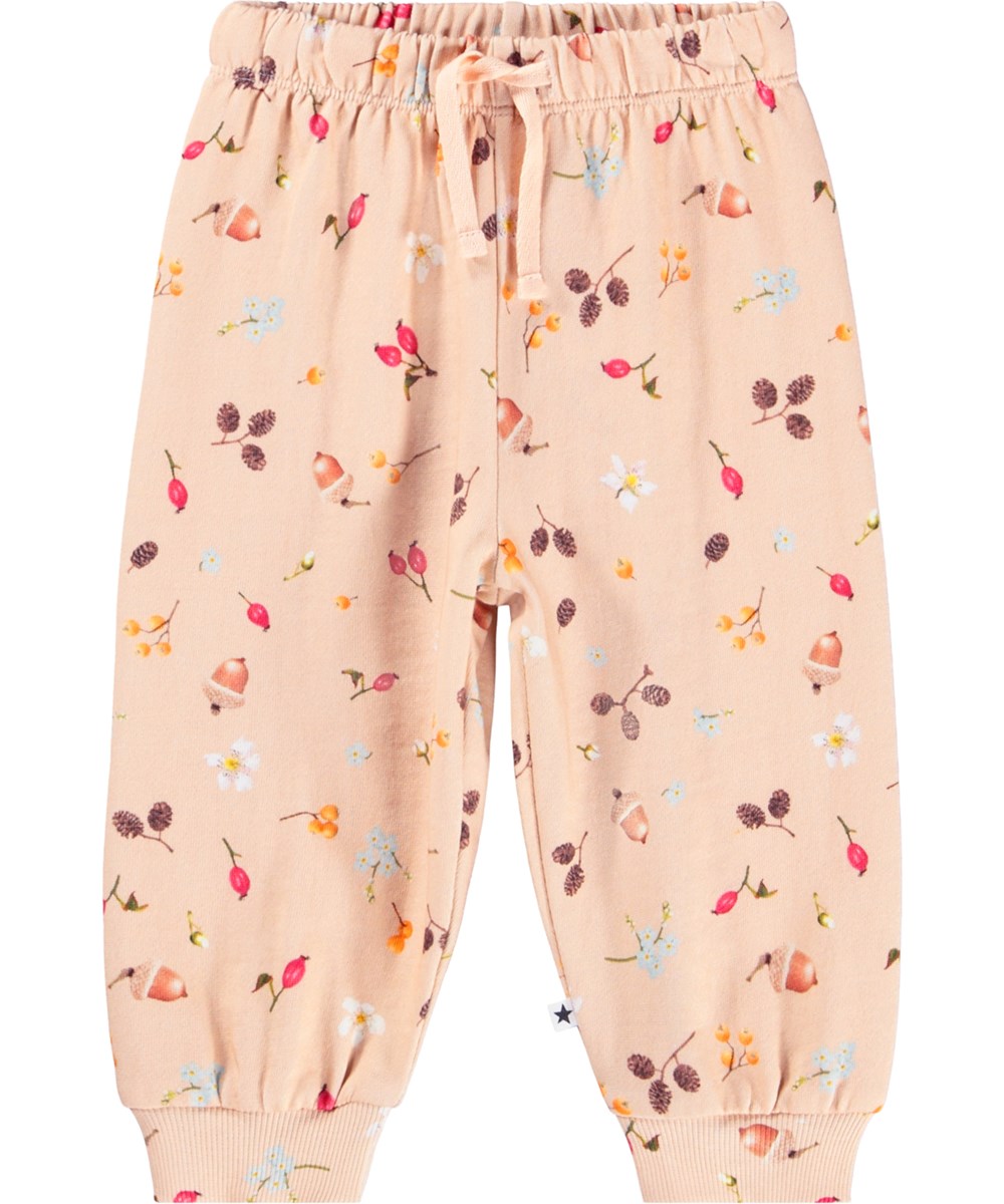 Simeon - Foraging Rose - Soft pink pants for the little ones made of organic cotton with a print of nuts, flowers and berries.