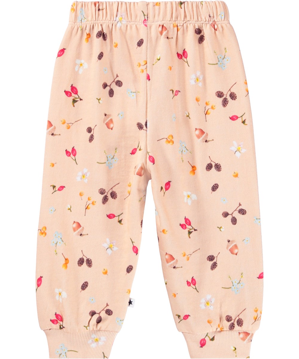 Simeon - Foraging Rose - Soft pink pants for the little ones made of organic cotton with a print of nuts, flowers and berries.