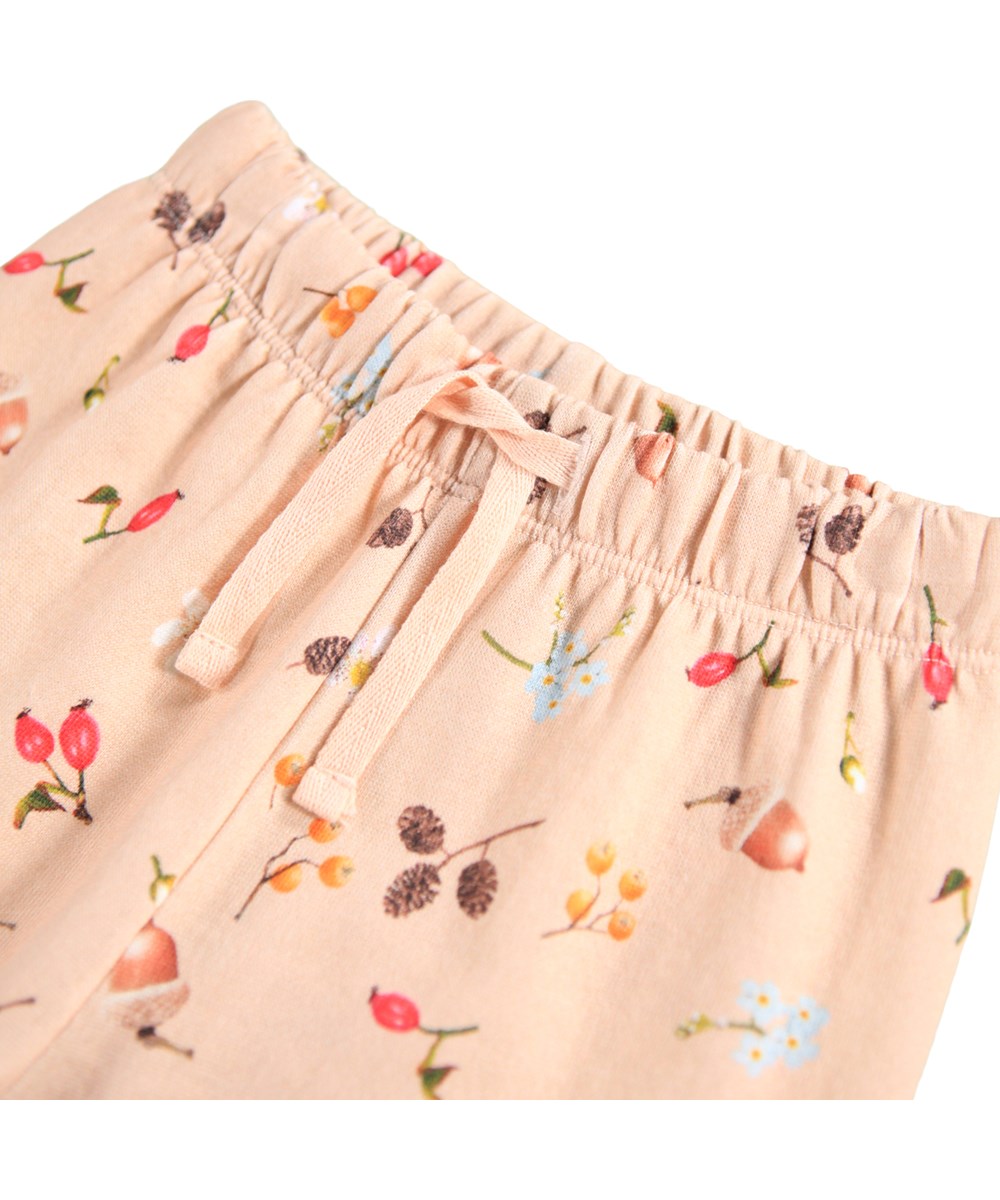 Simeon - Foraging Rose - Soft pink pants for the little ones made of organic cotton with a print of nuts, flowers and berries.