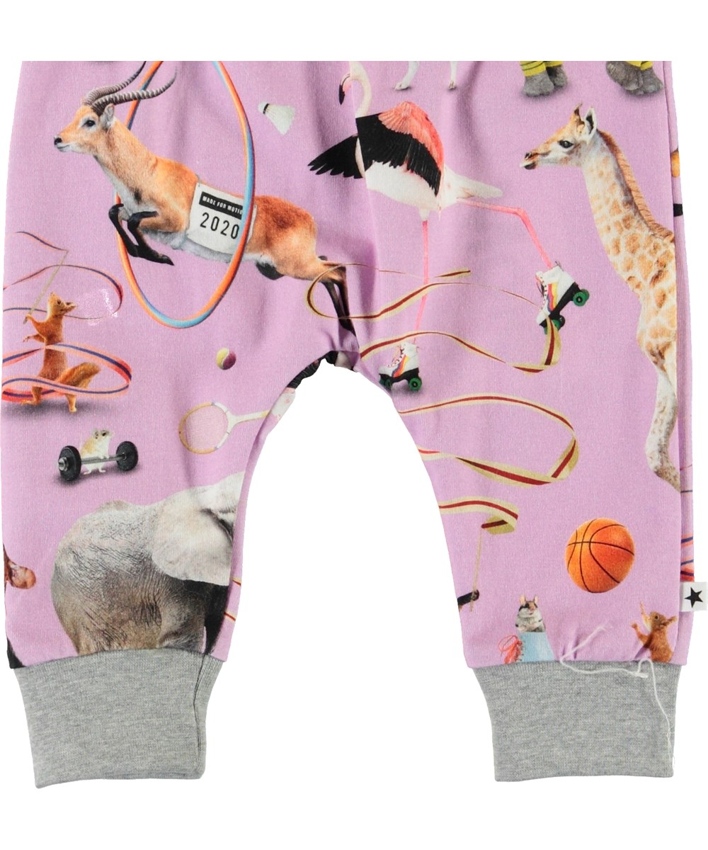 Simone - Made For Motion - Purple baby trousers with animals