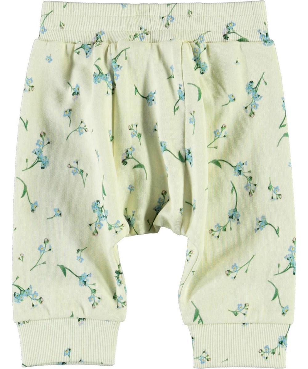 Sona - Forget Me Not - White baby trousers with blue flowers  