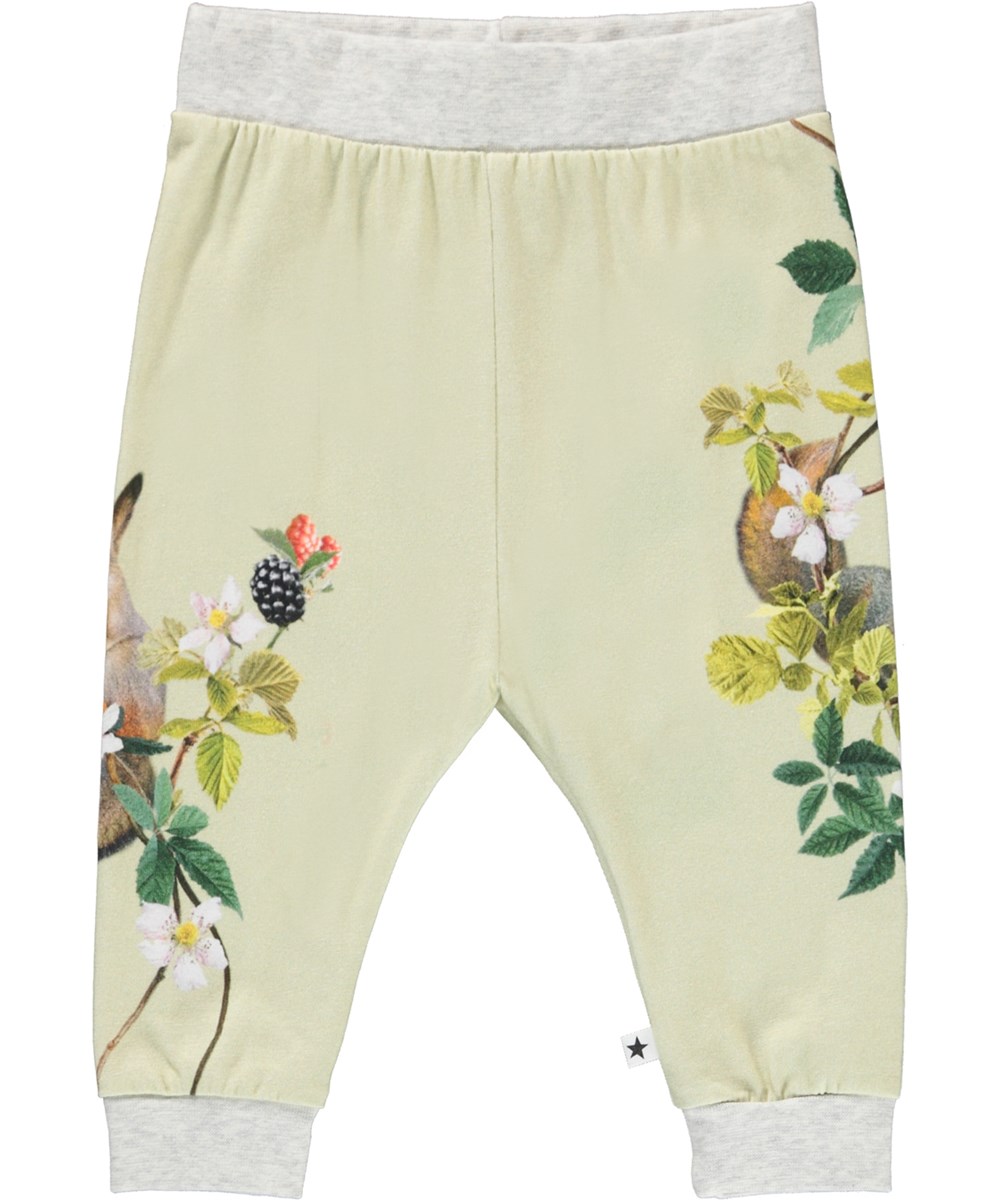 Susanne - Squirrel Business - Light green organic baby trousers with squirrel 