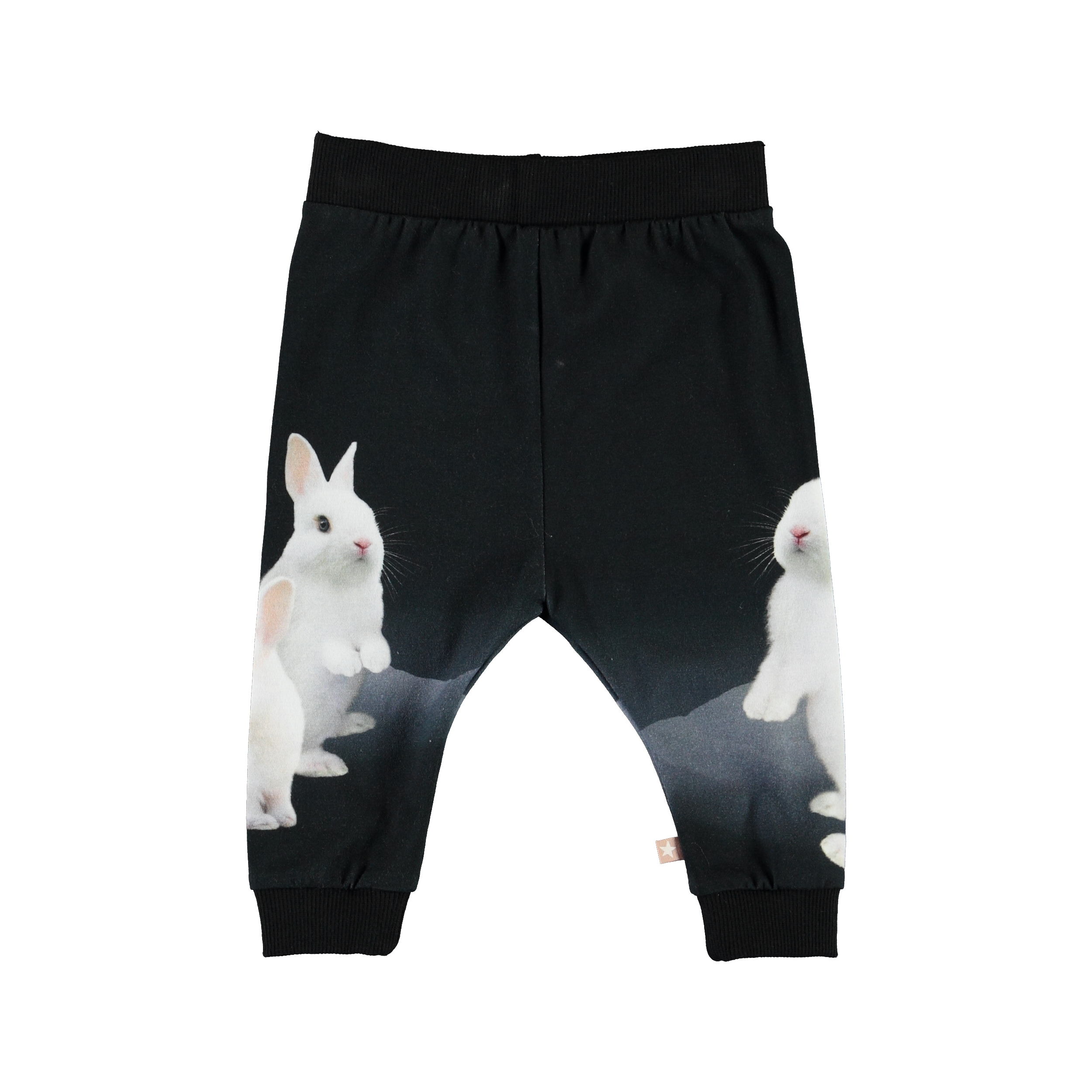 Susanne - White Bunnies - Black baby trousers with bunnies