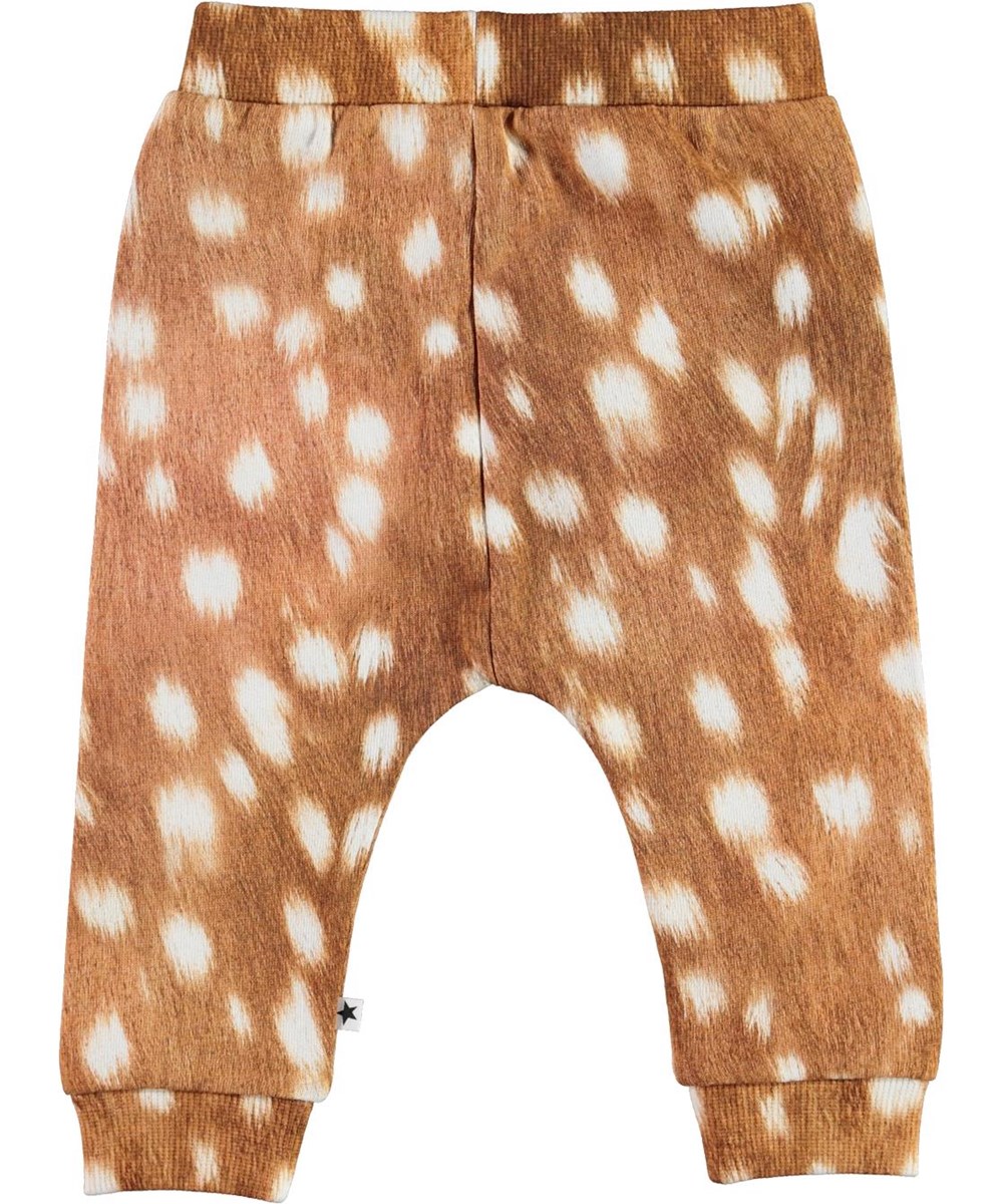 Susannen - Fawn AOP - Organic baby trousers in brown with white spots 