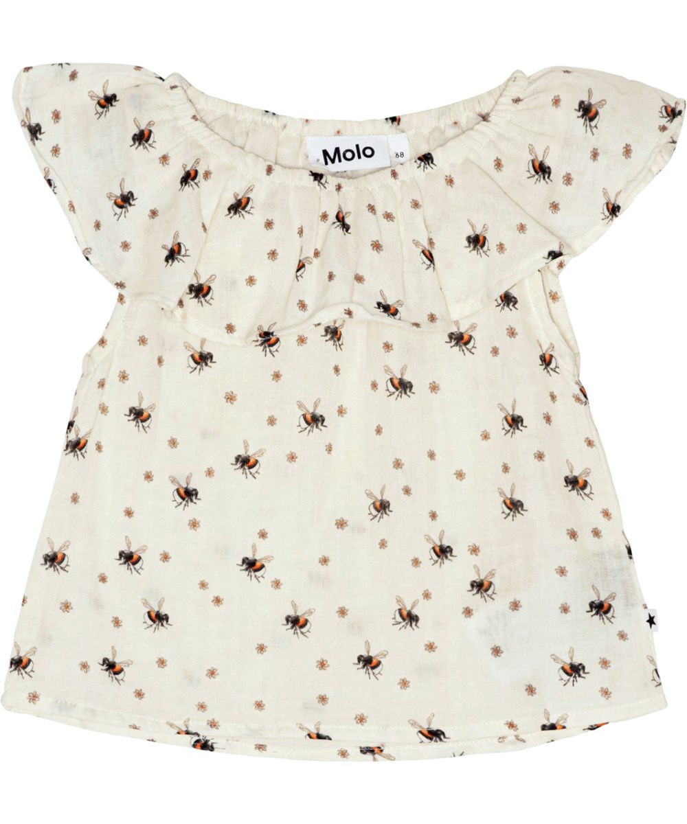 Roslyn - Bumblebee - Off-white summer top for small kids in soft, organic cotton with a sweet, all over, small floral print 
