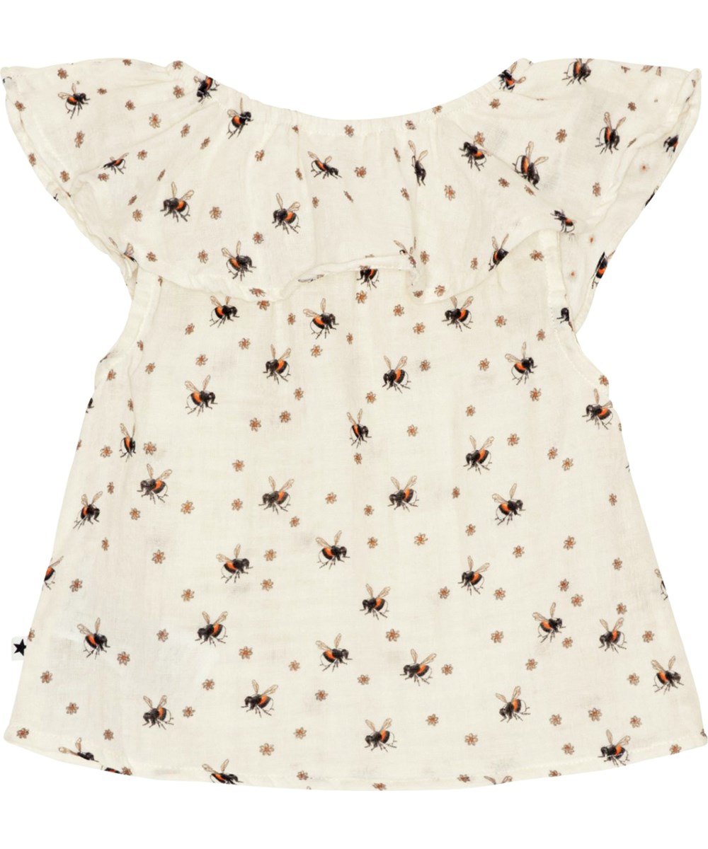 Roslyn - Bumblebee - Off-white summer top for small kids in soft, organic cotton with a sweet, all over, small floral print 