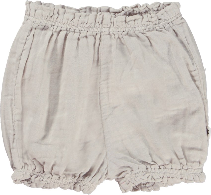Siff - Soft Sand - Grey baby nappy cover shorts in cotton mousseline
