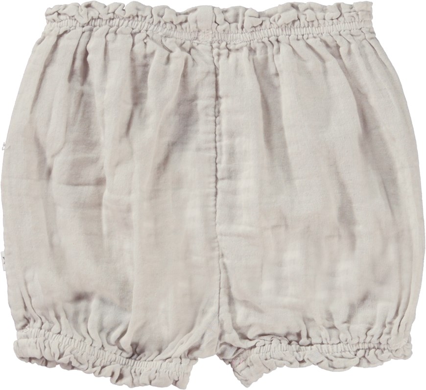 Siff - Soft Sand - Grey baby nappy cover shorts in cotton mousseline