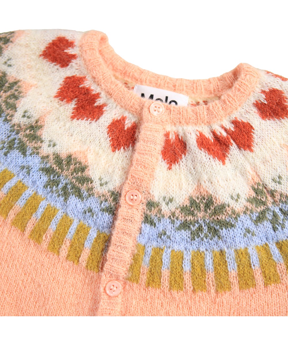 Bay - Nordic Bunny - Pink knitted cardigan for the little ones made of a soft wool blend with a Nordic inspired pattern.