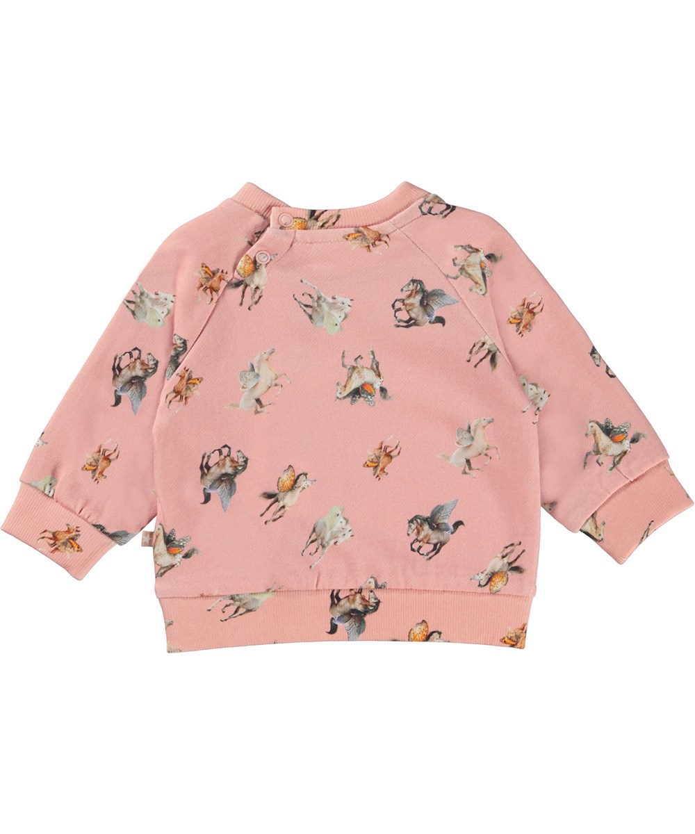 Dicte - Fairy Horses Mini - Pink organic baby sweatshirt with flying horse print