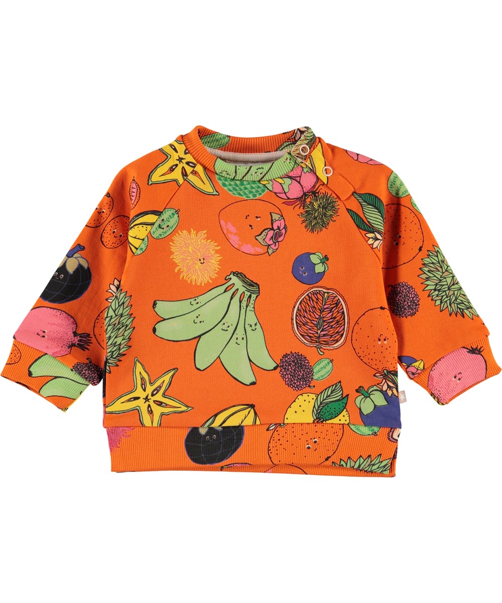 Dicte - Friendly Fruits - Orange baby sweatshirt with fruit