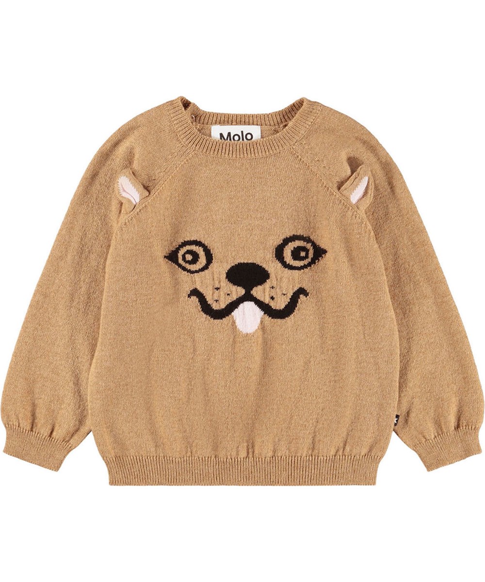 Galena - Pomeranian - Knitted sweater for the little ones made of a wool and cotton blend with a woven dog face.
