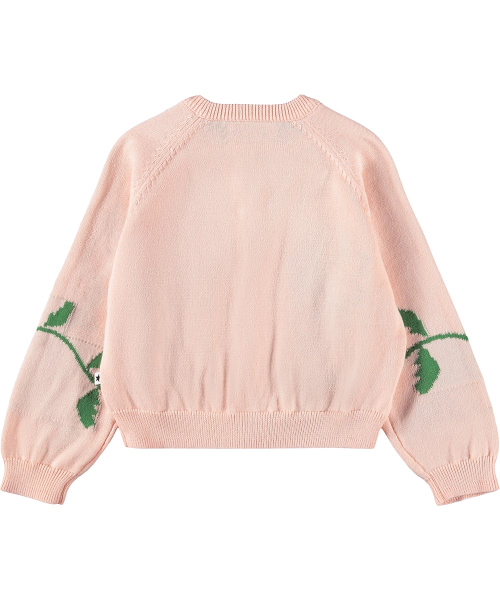 Gert - Folklore Garden - Pink knitted cardigan for the little ones made of organic cotton with flowers
