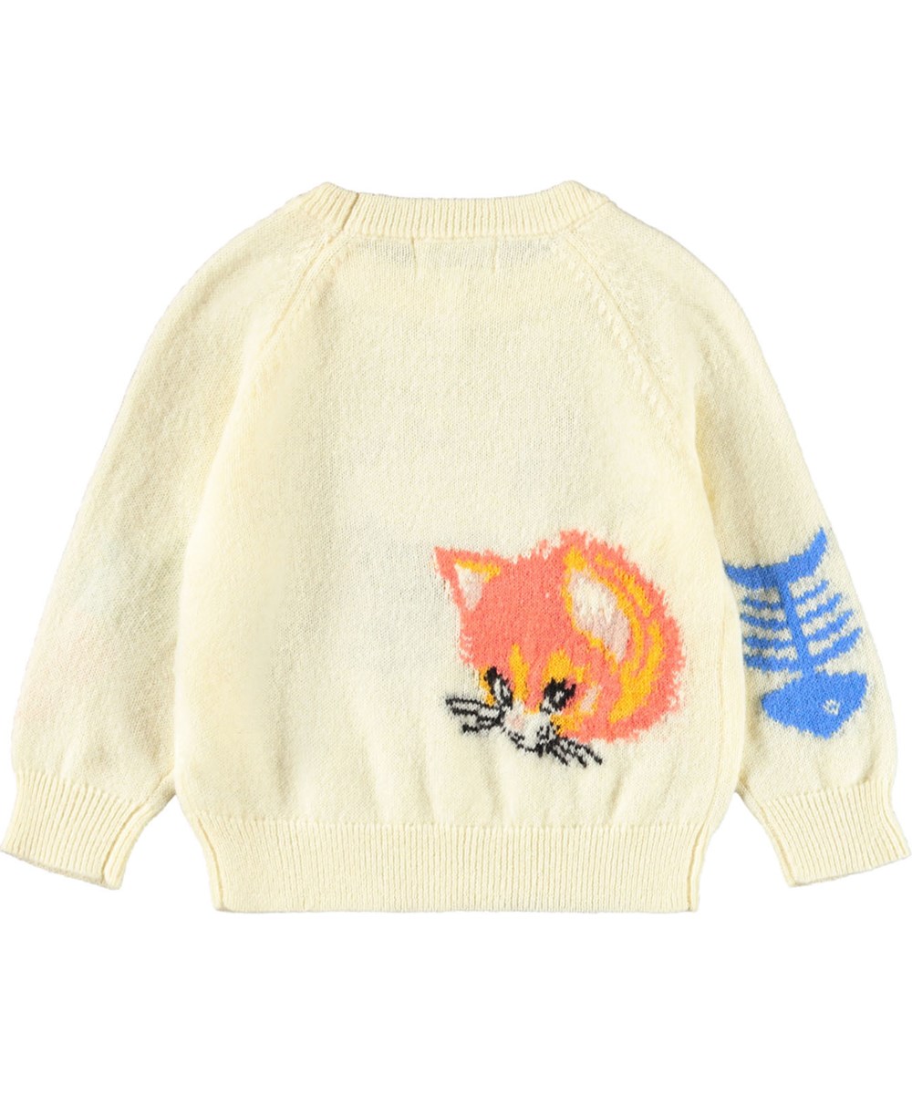Gilby - Snack Time - Knitted sweater for the little ones in light yellow with coloured motifs of animals and vegetables.