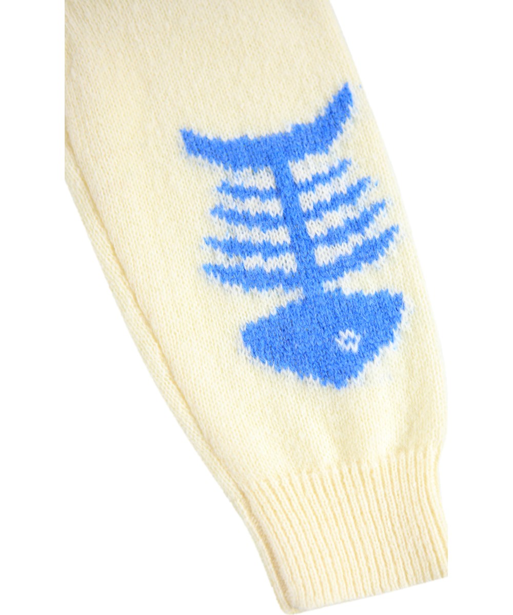 Gilby - Snack Time - Knitted sweater for the little ones in light yellow with coloured motifs of animals and vegetables.