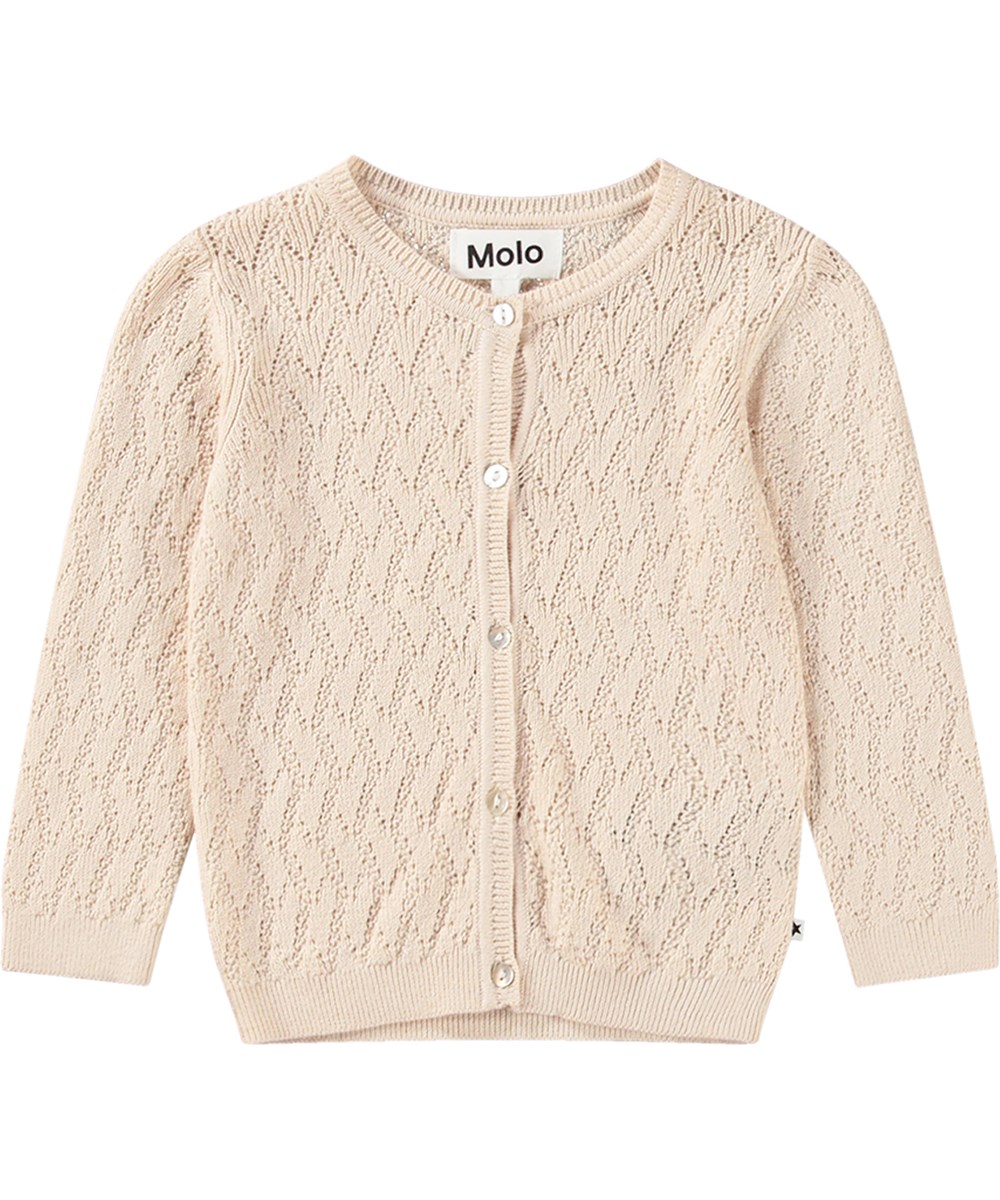 Gilli - Whisper Pink - Off-white knitted cardigan in organic cotton.