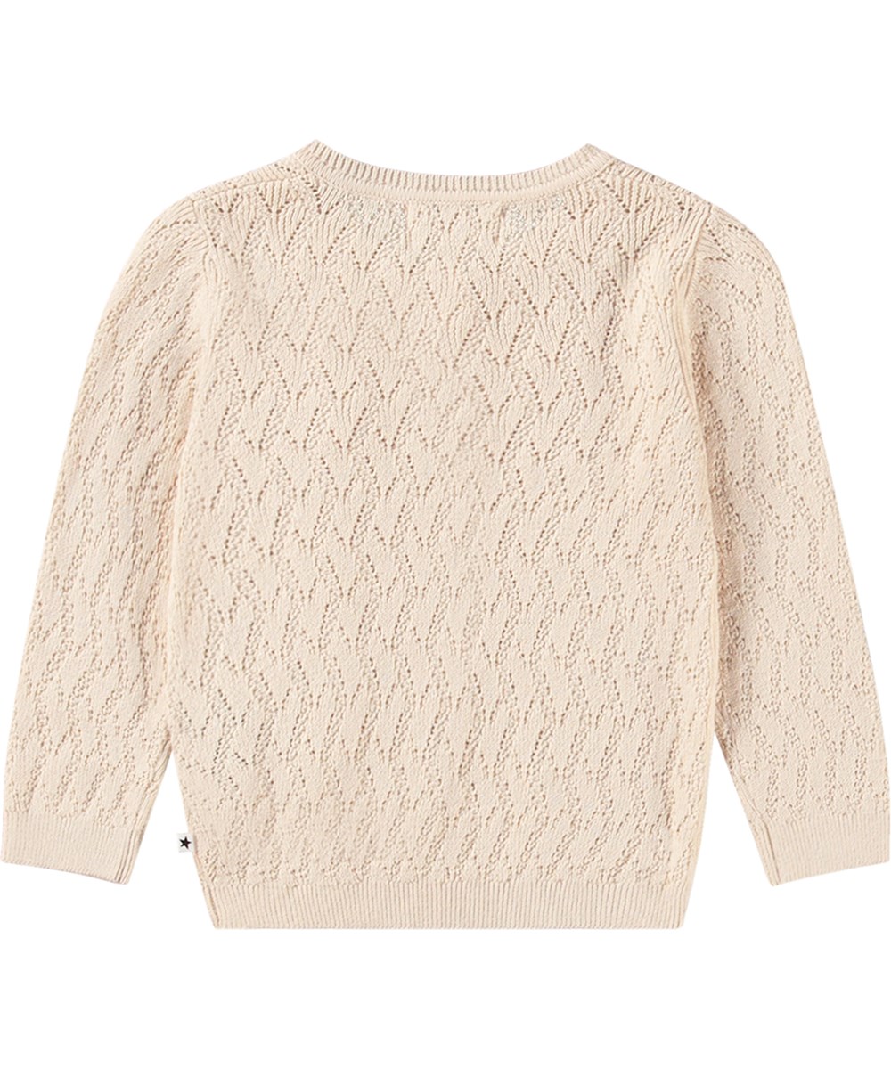 Gilli - Whisper Pink - Off-white knitted cardigan in organic cotton.