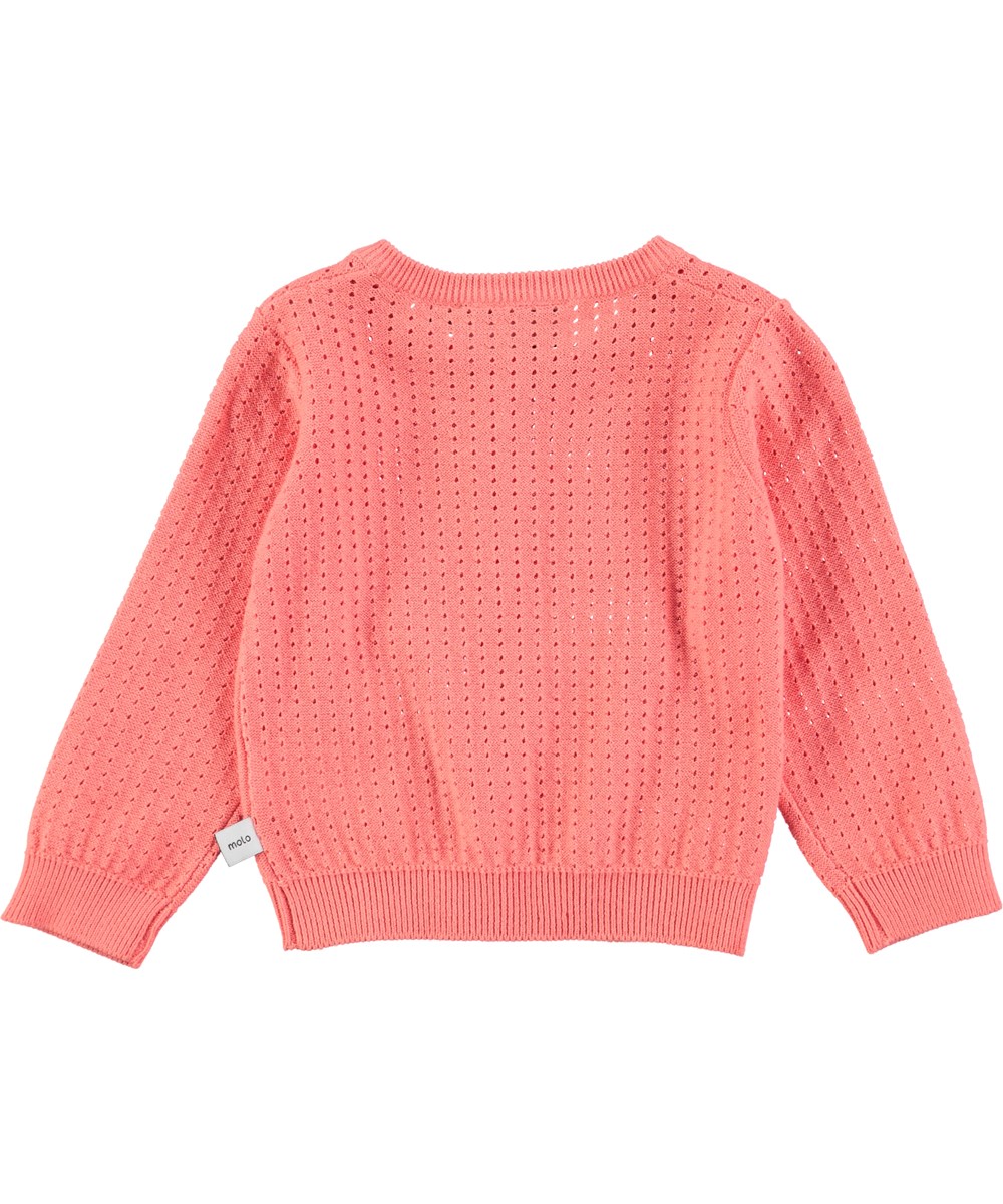 Ginny - Spicy Pink - long sleeve baby cardigan with a needle out pattern