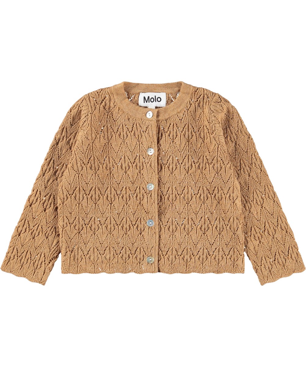 Gio - Pomeranian - Brown knitted cardigan for the little ones made of a wool and cotton blend.