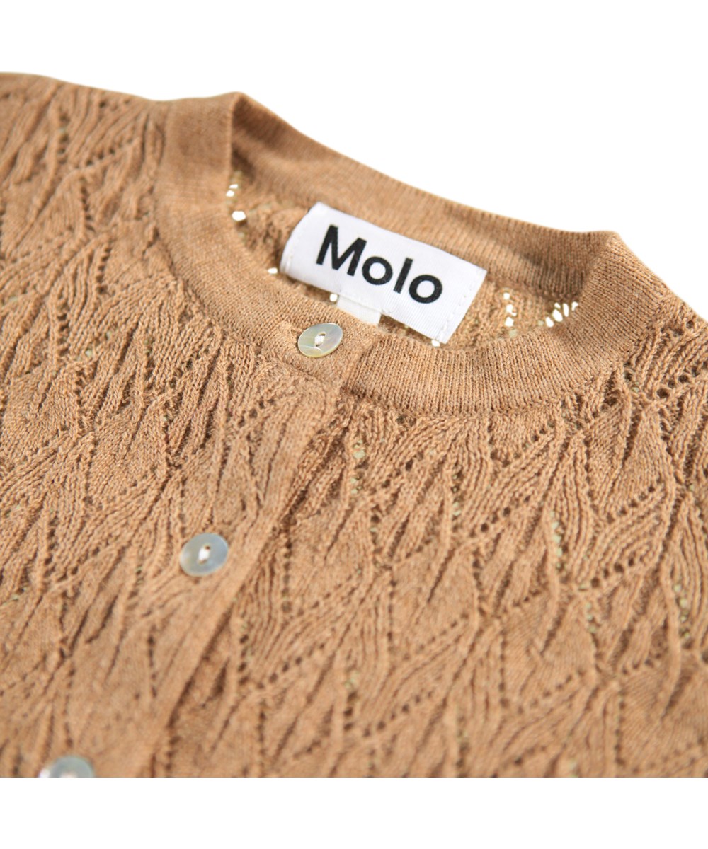 Gio - Pomeranian - Brown knitted cardigan for the little ones made of a wool and cotton blend.