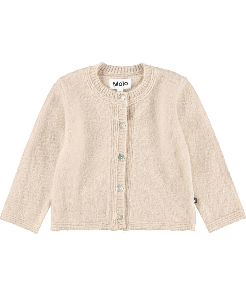 Gita - Oatmeal Melange - Beige knit cardigan for the little ones made of wool.