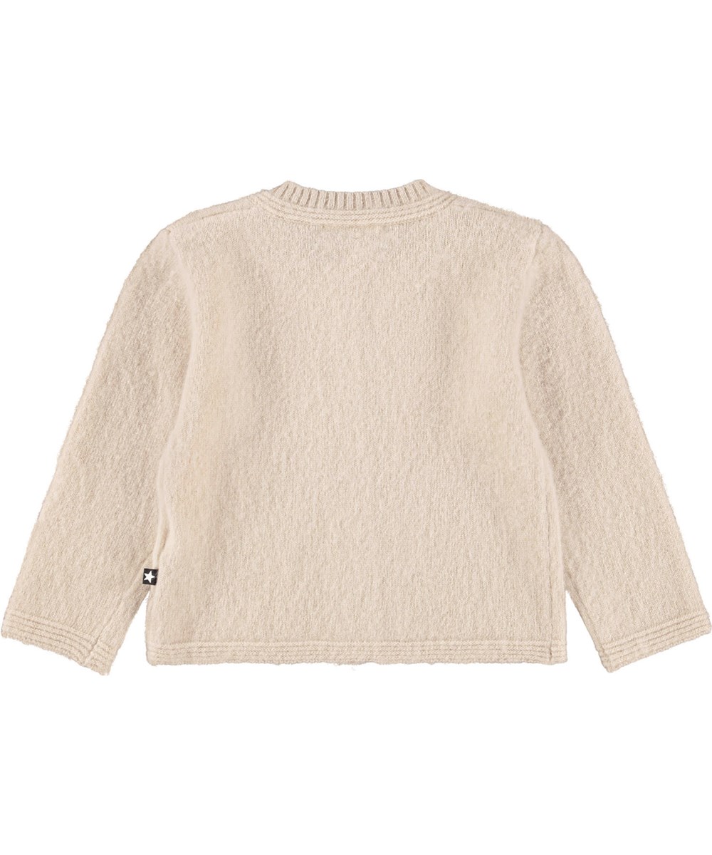 Gita - Oatmeal Melange - Beige knit cardigan for the little ones made of wool.
