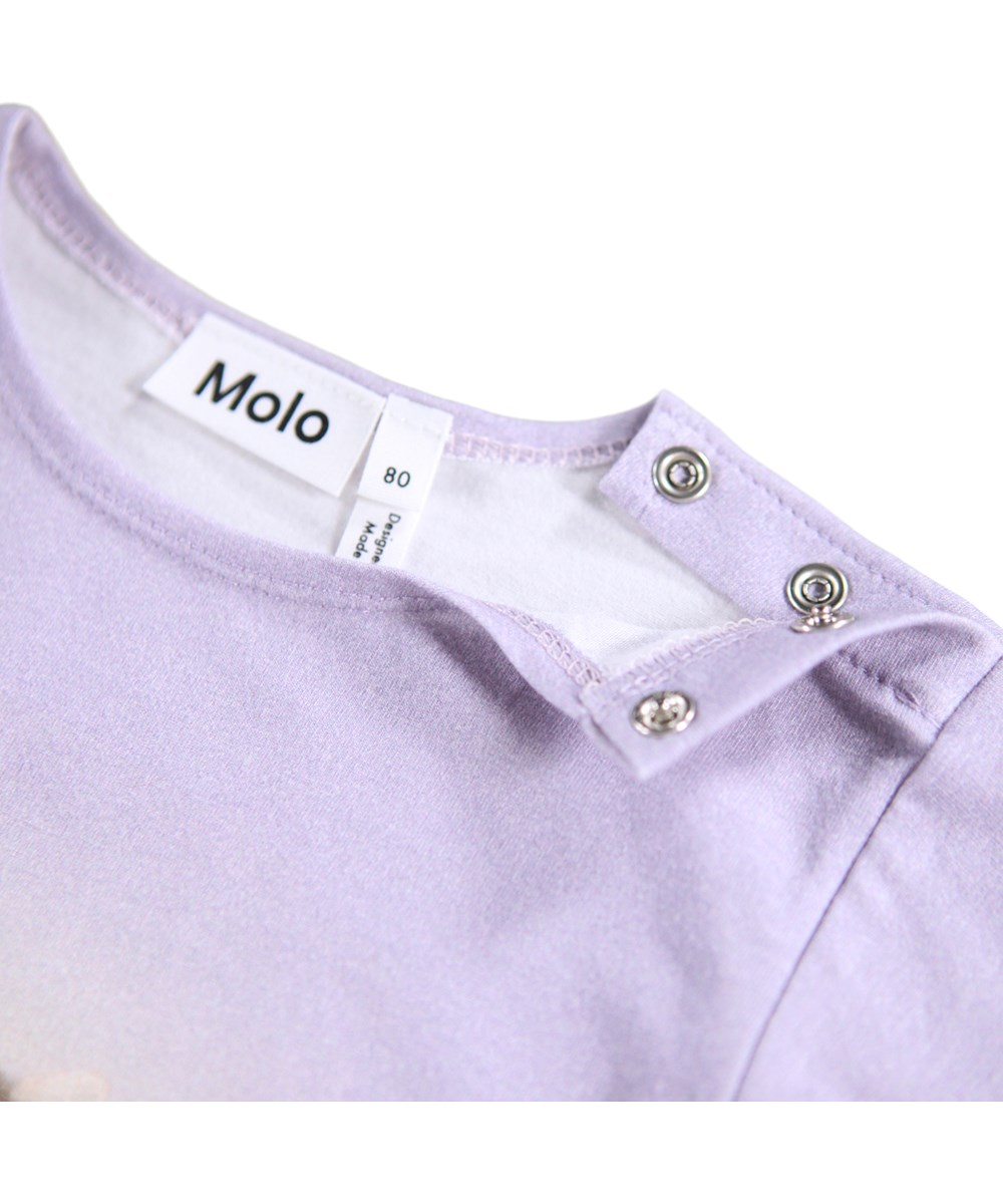Elina - Dressy Kitten - Light purple and pink long-sleeved top for the little ones made of  organic cotton with a print of a cat and flowers.