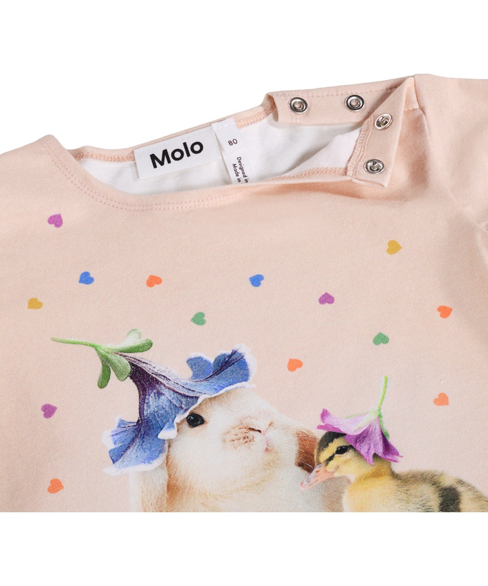 Elina - Mini Party - Long-sleeved, pink top for the little ones  made of organic cotton with animal print and ruffle details