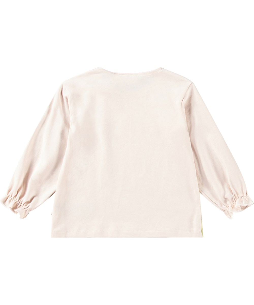 Elina - Papillon Puppy - Beige long-sleeved top for kids, soft organic cotton, cute dog print.