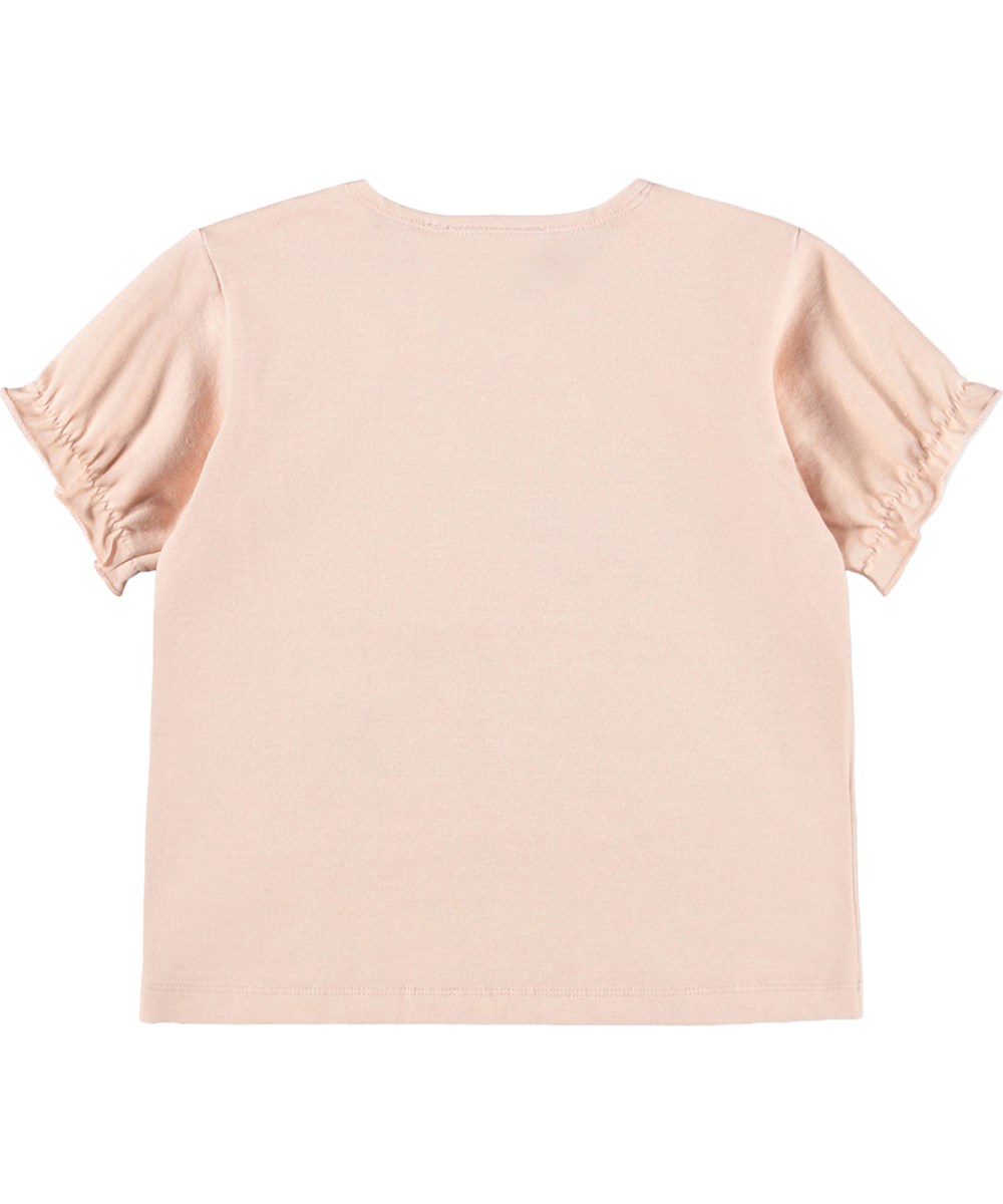 Eline - Mini Party - Pink T-shirt for the little ones made of organic cotton with ruffle details and animal print 