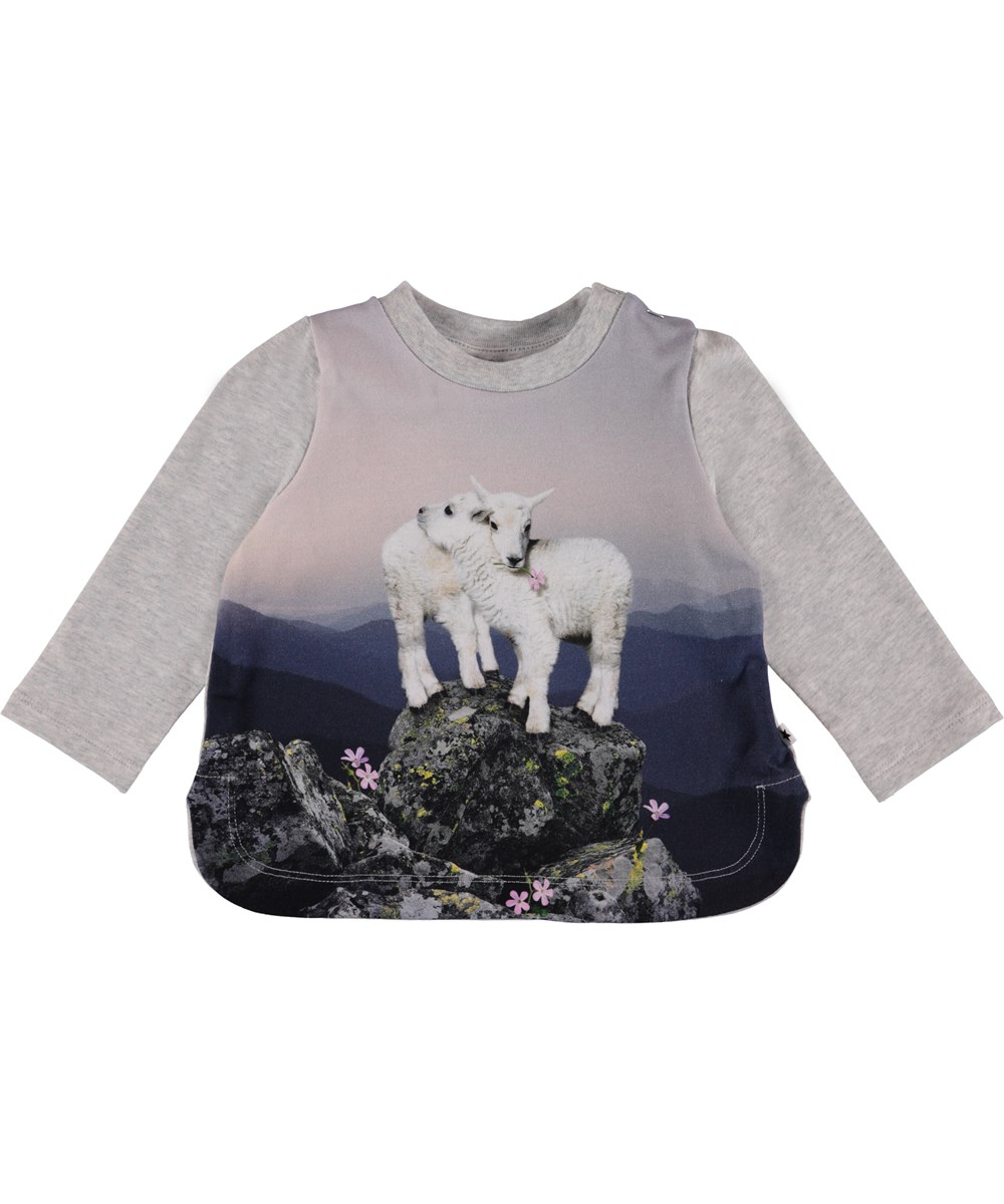 Eline - Mountain Top - Grey baby top with print.