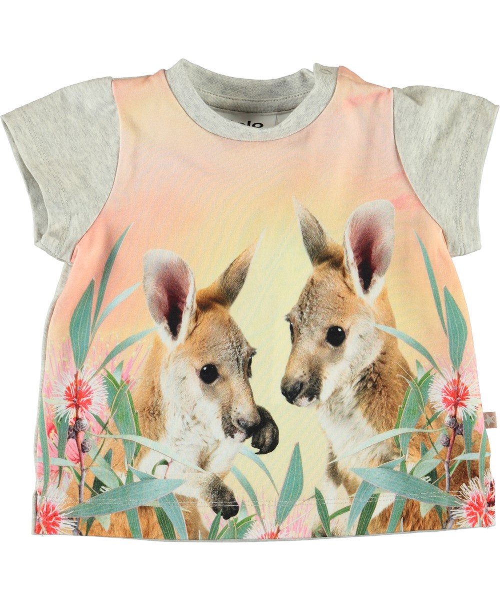 Elly - Cute Kangaroos - Grey baby t-shirt with kangaroos