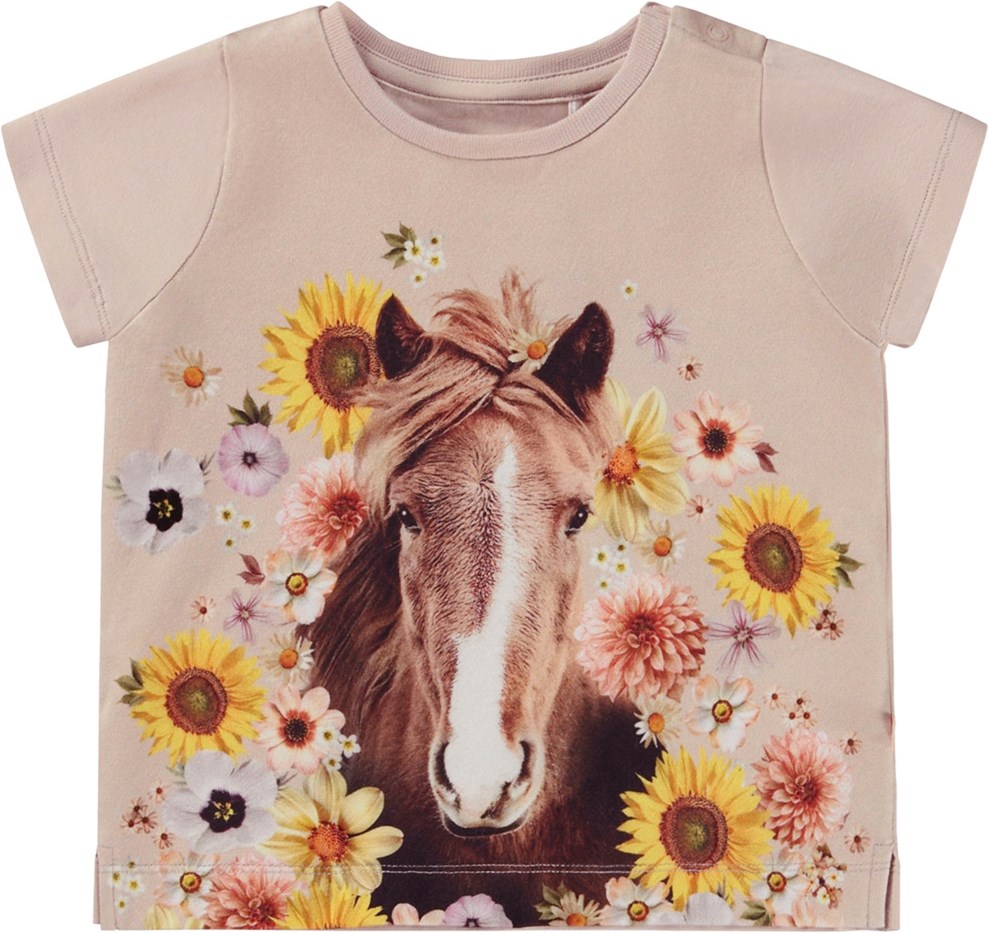 Elly - Flower Horse - Organic baby t-shirt with horse and flower print