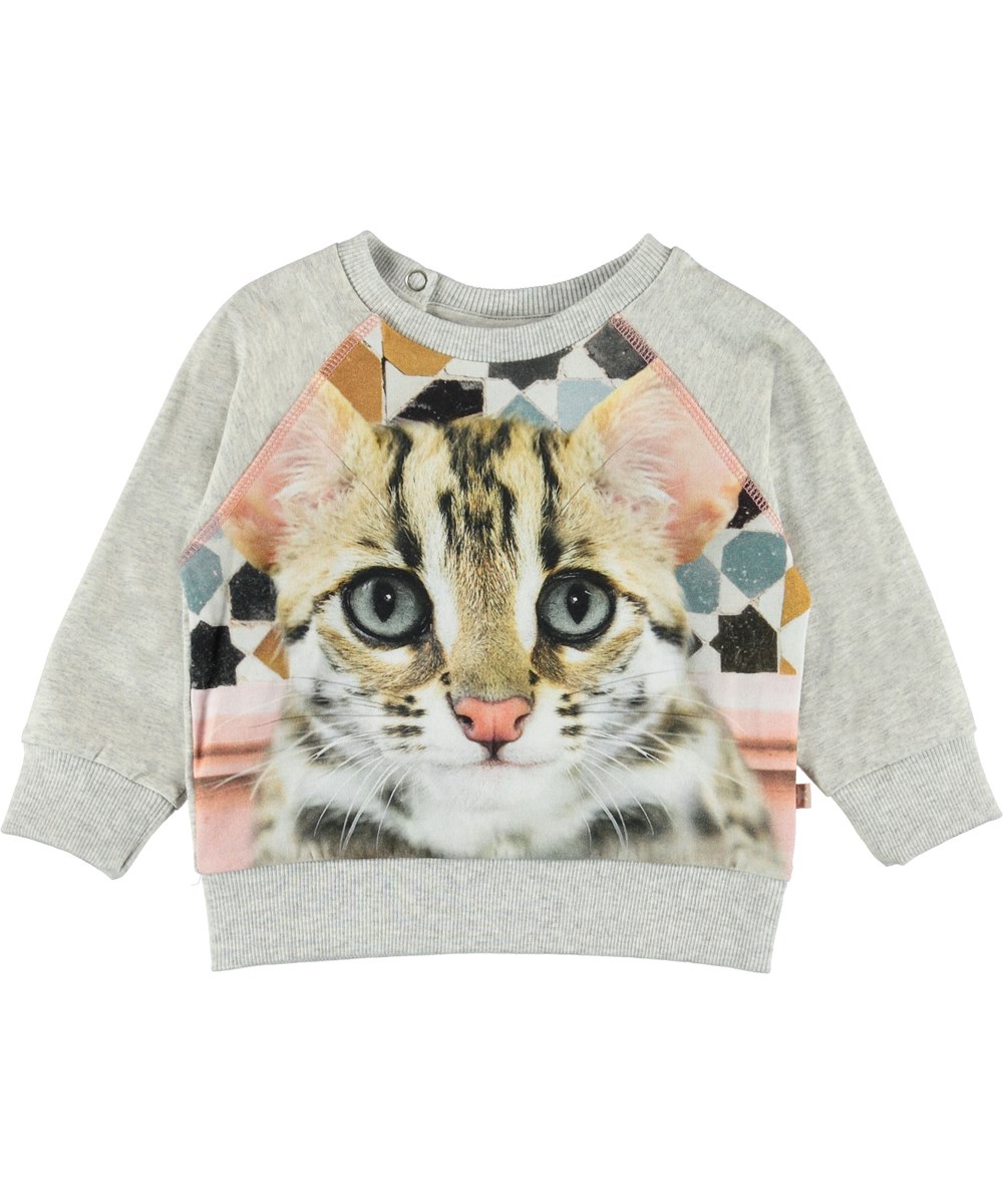 Elsa - Kitty Kitty - Grey baby top with cat.