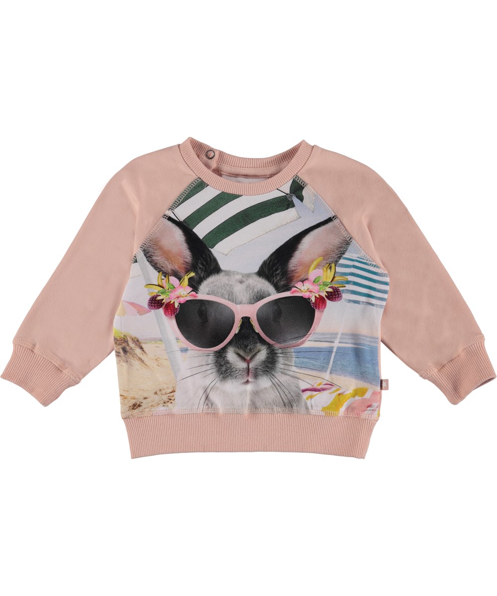 Elsa - Vacation Bunny - Rose baby sweatshirt with print.