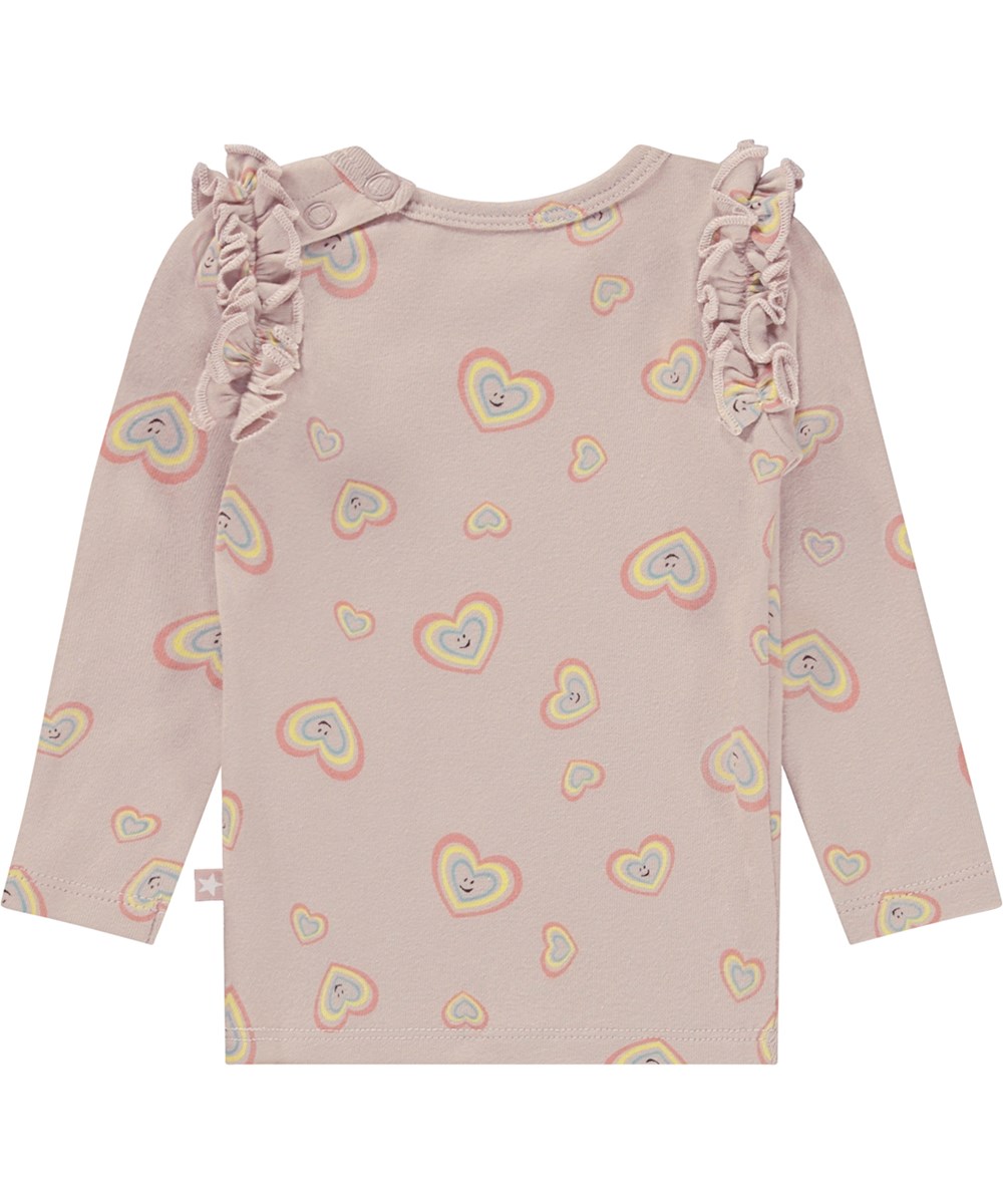 Emma - Mini Aura Hearts - Pink organic baby top with hearts