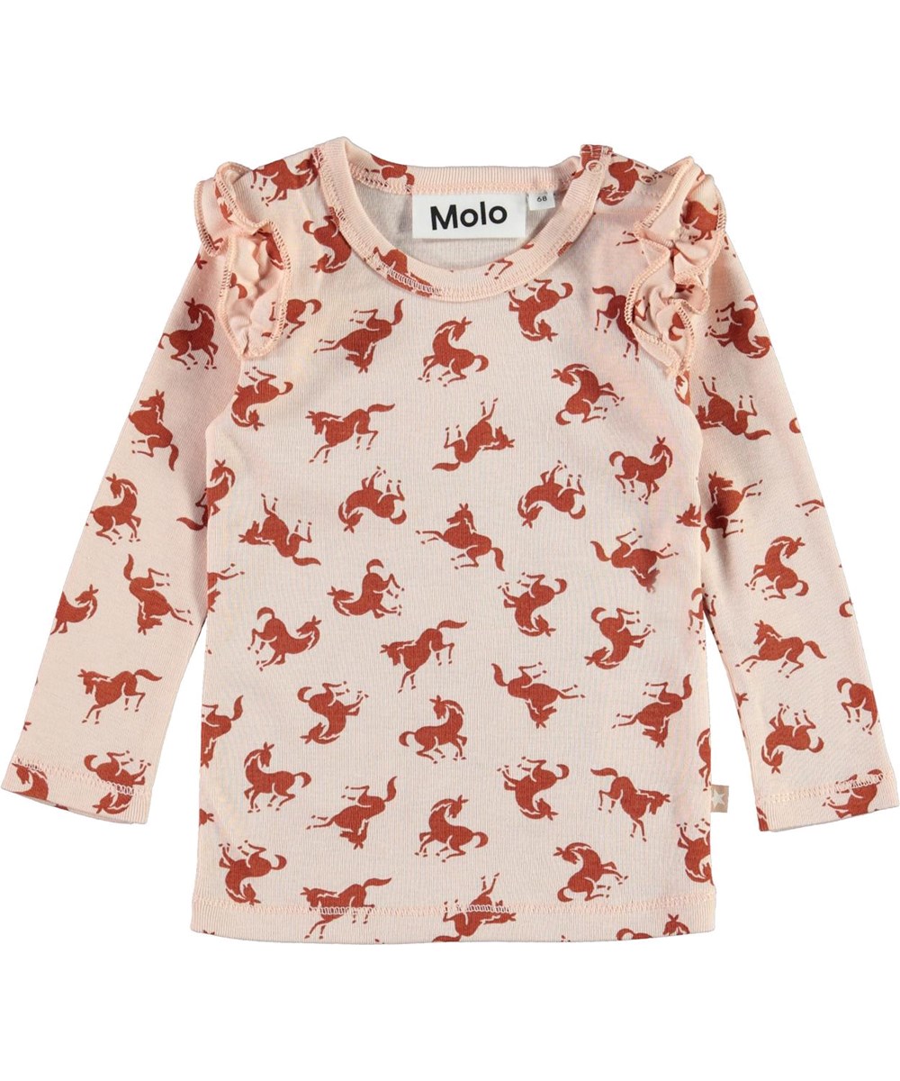 Emma - Mini Horse Jersey - Pink organic top with horse print 