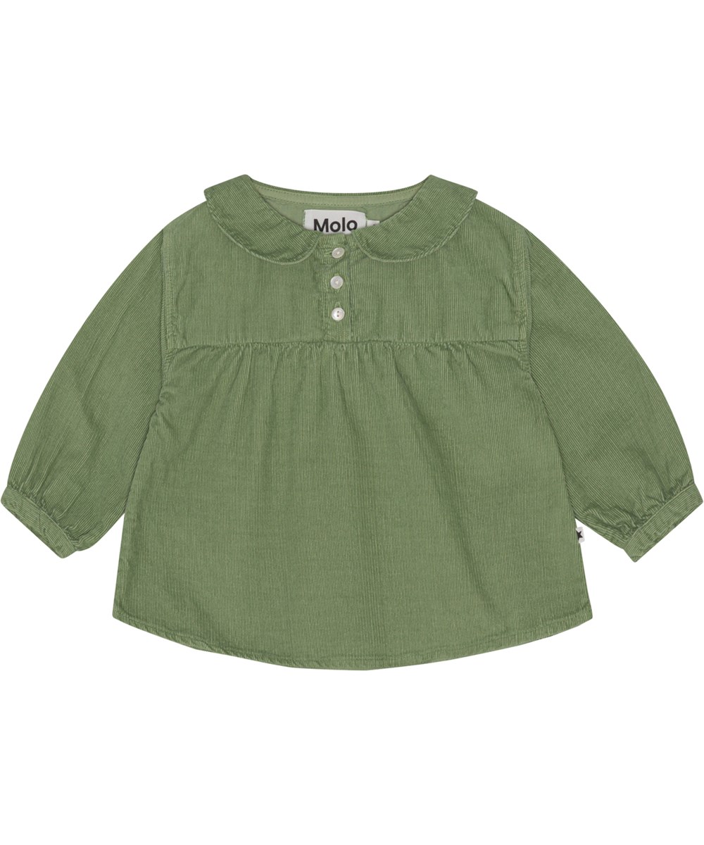 Erin - Moss Green - Green organic baby blouse in pin wale corduroy 