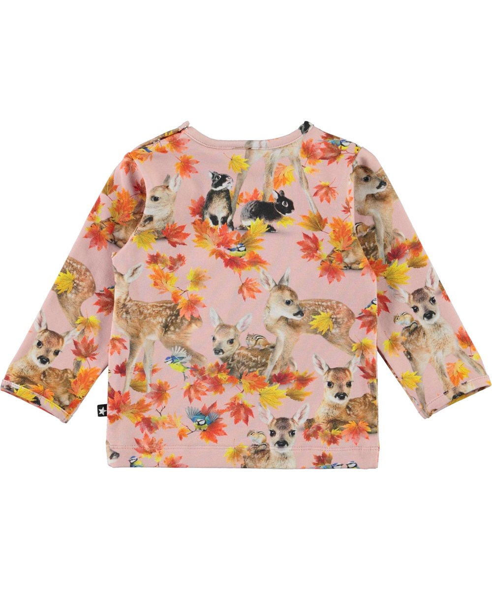 Eva - Autumn Fawns - Pink organic baby top with deer