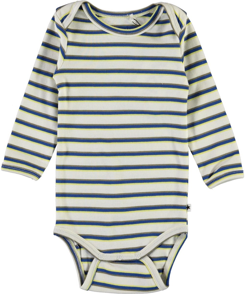 Faros - 4 Colour Stripe - Wit gestreepte baby romper