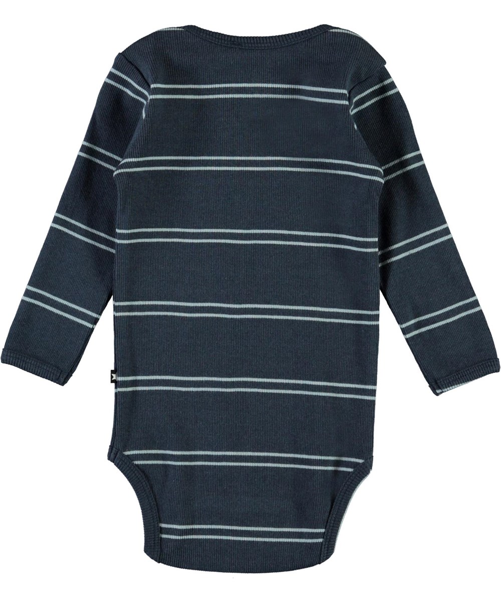Faros - Blue Stripes - Blauw gestreepte biologische baby romper