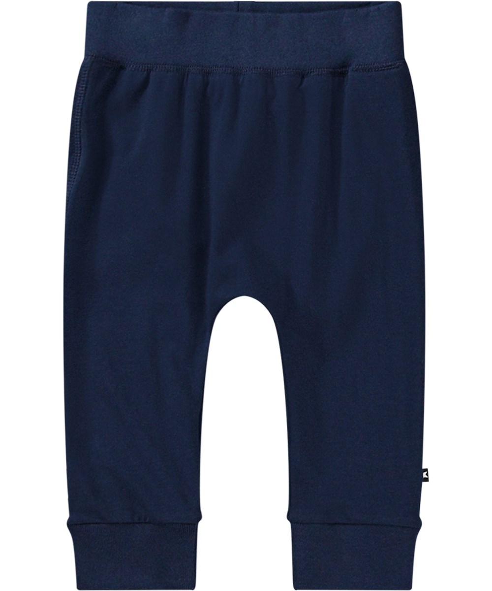 Sammy - Oceanic - Zachte donkerblauwe biologisch katoenen joggingbroek met elastische taille en boorden.
