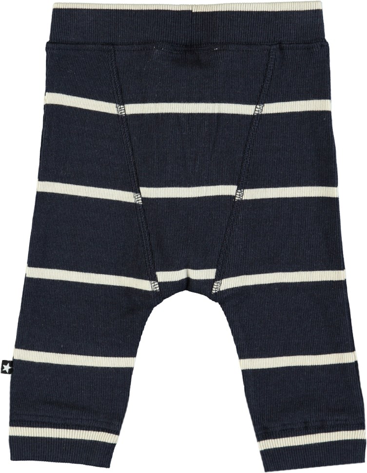 Simpson - Dirty White Stripe - Gestreepte donkerblauwe babybroek in ribstof