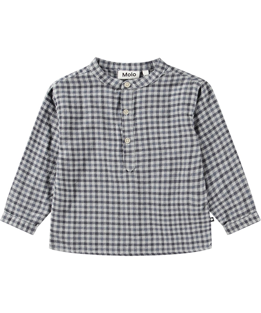 Enoz - Dusty Check - Zachte biologische katoenen geruite blouse voor de baby's en peuters met een mandarijnkraag en knoopsluiting.