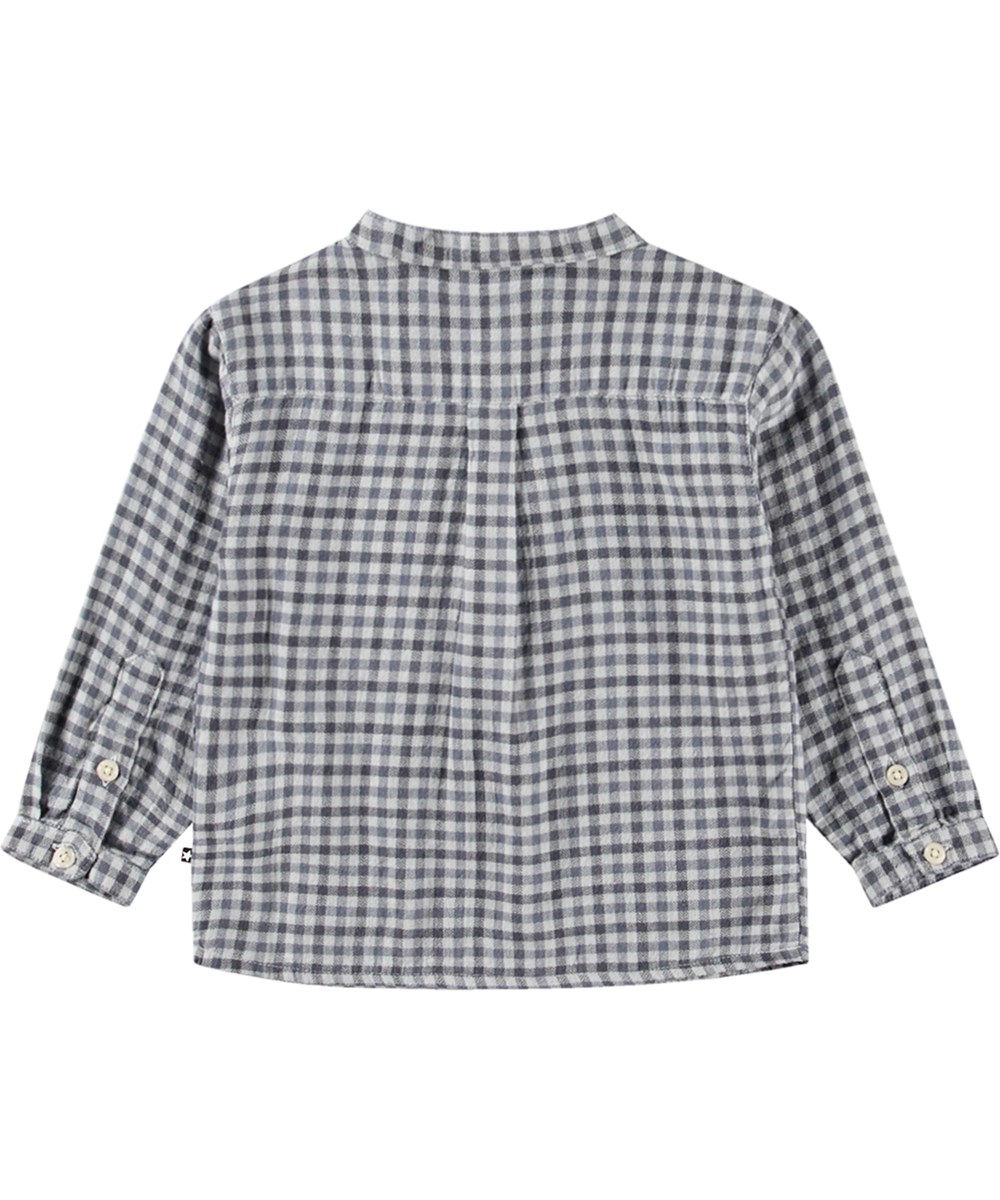 Enoz - Dusty Check - Zachte biologische katoenen geruite blouse voor de baby's en peuters met een mandarijnkraag en knoopsluiting.